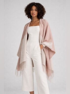 Soia & Kyo Blush and Cream Colorblock Fringe Shawl